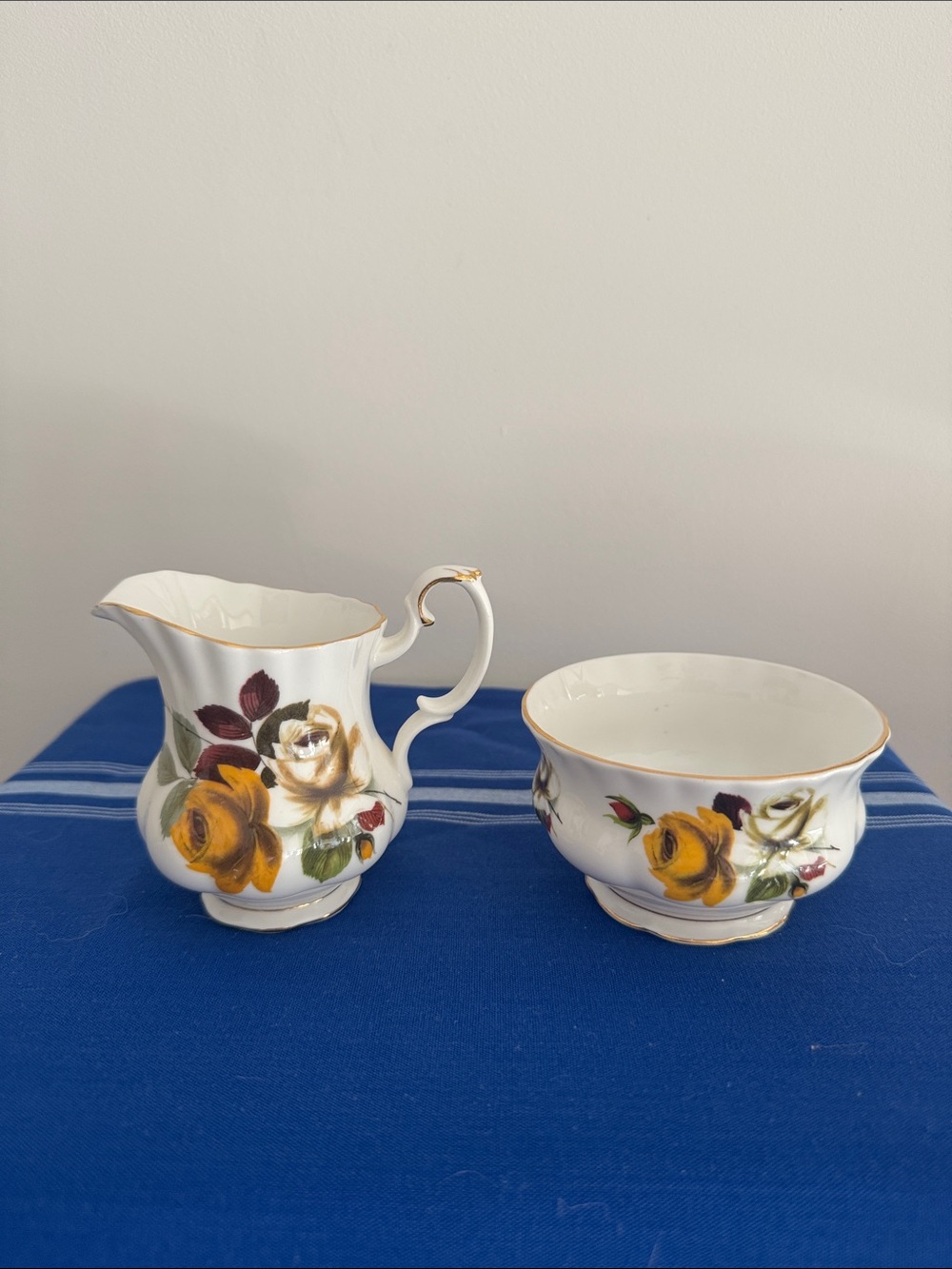Royal Albert Bone China cream & sugar set. Vintage with beautiful rose pattern.